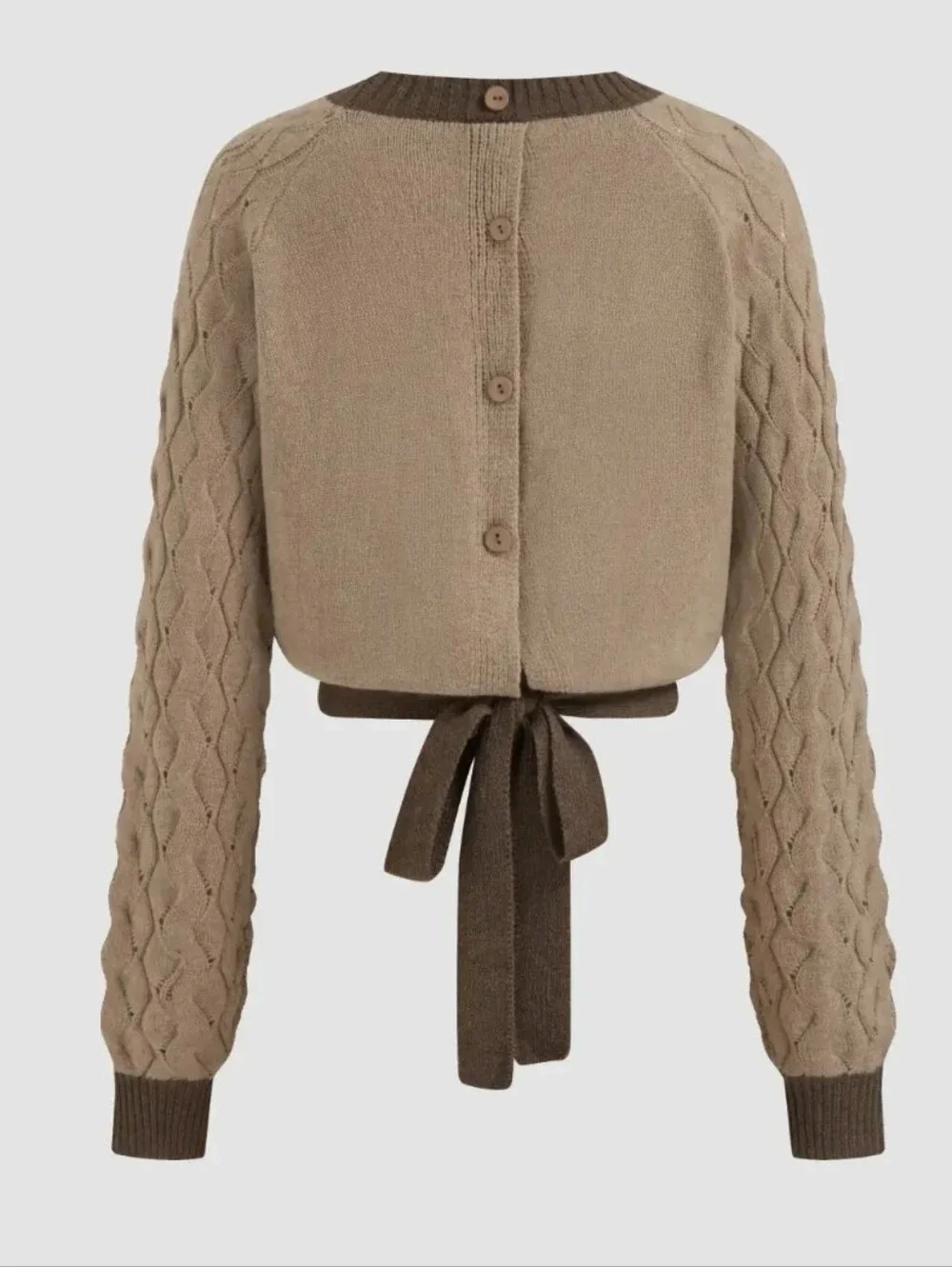 Cider Beige Cable Knit Cropped Sweater Brown Trim NWT Size XS